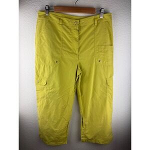 CHICOS Cropped Cargo Pants Yellow Cotton Blend Womens Size 2.5 Capri L 14